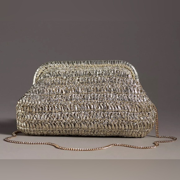 Anthropologie Handbags - Anthropologie Metallic Crochet Clutch, NWT